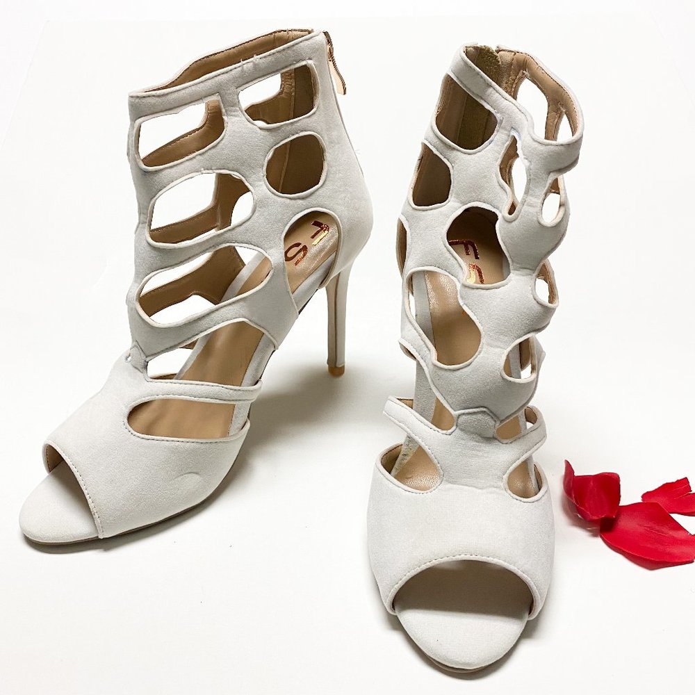 FSJ Peep Toe High Stiletto Heel Ankle Strap Sandal